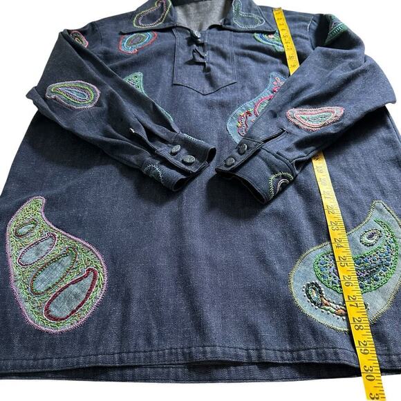 Vintage 70s Denim Paisley Hand Stitched Tunic M/L - Picture 6 of 12